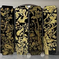 Black Decorative Screen With Golden Floral And Bird Patterns Traditional Oriental Design 3d model