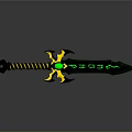 Mythical Green Sword With Yellow Hilt Guard Striped Handle Glowing Gem And Runes