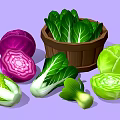 Fresh Colorful Vegetables Including Purple Green Cabbage And Bok Choy In Wooden Basket