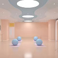 Pink Fitness Studio Featuring Blue Exercise Balls On Yoga Mats And Dance Barres