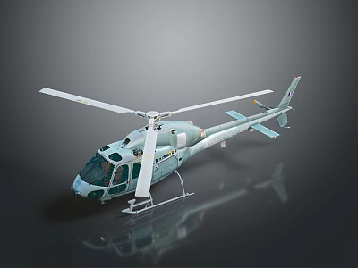 Light Colored Helicopter With Rotors And Reflective Surface On Dark Background 3d model