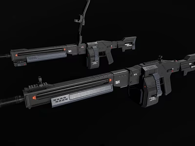 Futuristic Tactical Firearms with Black Finish Red Accents and Gray Stripes Design 3d model