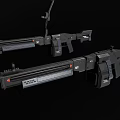 Futuristic Tactical Firearms with Black Finish Red Accents and Gray Stripes Design