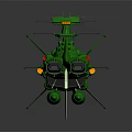 Green Sci Fi Spaceship Model Featuring Sharp Bow And Protruding Red Yellow Components 3d model