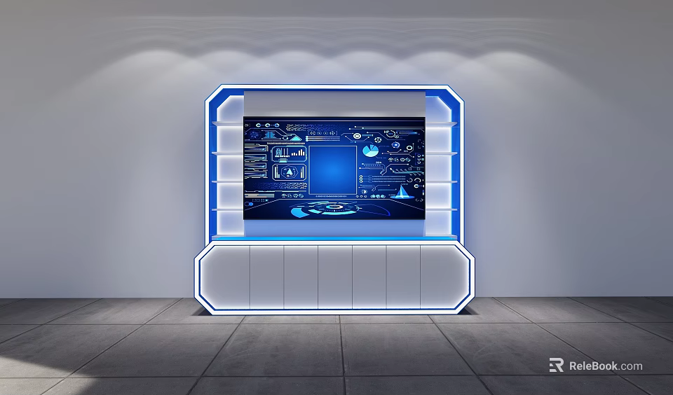 Modern Public Information Kiosk With Interactive Blue Screen And Illuminated Frame 3d model