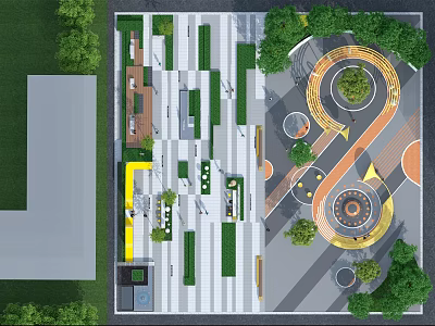 Urban Park Landscape Design With Winding Paths Green Lawns And Circular Plazas 3d model