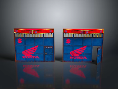 Honda Branded Blue Metal Gates With Red Logo And Yellow Accents 3d model