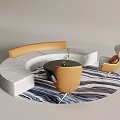 Modern Curved Irregular-shaped Sofa Gray Orange With Round Coffee Table Potted Plant And Striped Rug
