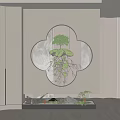Modern Entryway Hallway With Decorative Round Mirror Green Plants Decorative Tray And Small Stones