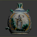 Plant Patterned Colorful Ceramic Vase With Green Leaves Blue Yellow Designs And Two Handles