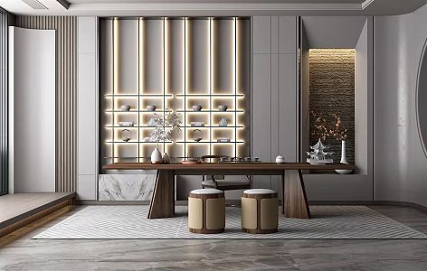 New Chinese Style Tea Room Study Tea Room Desk and Chair Tea Table and Chair 3d model