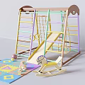 Kids Wooden Play Equipment With Swings Slide Ladders Rocking Horse Building Blocks And Colorful Mat