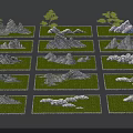 Rock Formations With Trees And Grass Arranged In Grids As Landscape Models 3d model