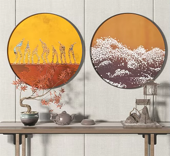 New Chinese Round Frame Painting Round Decorative Painting 3d model