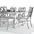 Elegant White Dining Table Set With Carved Chairs Tableware Wine Glasses And Apples 3d model