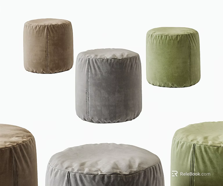 Round Velvet Ottomans In Multiple Colors With Soft Texture For Living Room 3d model