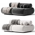Modern Sectional Sofa Brown and White Velvet Upholstery with Throw Blanket and Round Cushions