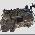 Rusty Worn Modified Van With Roof Mounted Gear And Camouflage Paint
