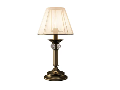 Classic Table Lamp with Cream Pleated Shade Brass Metal Base and Crystal Accent 3d model