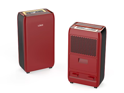 Two Red Vertical Dehumidifiers As Practical Daily Use Electrical Appliances For Home 3d model