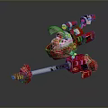 Detailed Futuristic Red Mechanical Weapon With Cockpit And Long Cannon Barrel Design