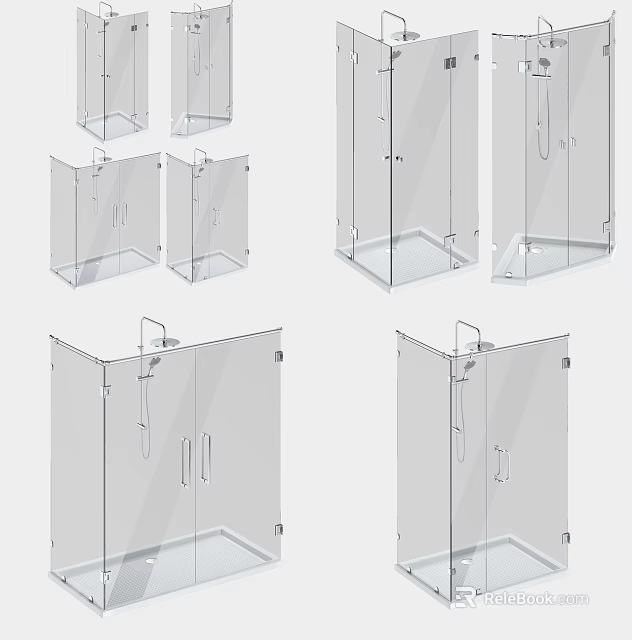 Shower Enclosure Glass Interior Design With Various Corner Styles Transparent Doors For Bathroom 3d model 