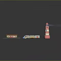 Miniature Train on Railway Track with Lighthouse and Small House Model