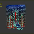 Gothic Style Architecture With Stained Glass Windows Red Blue Lighting Stone Walls And Entrance