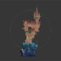 Whimsical Cartoon Castle With Multi Story Structure Red Spires On Blue Ice Base
