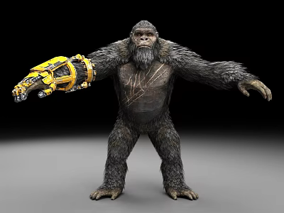 Futuristic Gorilla Character With Detailed Mechanical Arm And Fur Texture 3d model