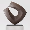 Modern Abstract Sculpture Carving With White Brown Curved Twisted Shapes On Pedestal Base