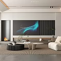 Modern Living Room Interior With TV Wall Sofa Coffee Table Fireplace And Decorative Lighting