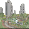 Beautiful Courtyard Garden Among High Rise Buildings With Lush Greenery Colorful Flowers And Curved Pathways