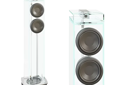 Modern Transparent Glass Audio Speakers with Column Design and Circular Speaker Units 3d model