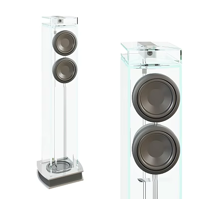 Modern Transparent Glass Audio Speakers with Column Design and Circular Speaker Units 3d model