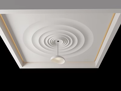 Modern White Ceiling Design With Spiral Patterns And Golden Trim Pendant Light 3d model