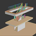 Modern Staircase Structure With Multi Level Platforms Wooden Steps Railing And White Frame