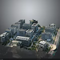 Modern Urban Architecture Complex With Skyscrapers Greenery And Water Features 3d model
