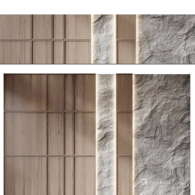 Wooden Panel And Textured Surface Background Wall Interior Design Ideas 3d model 