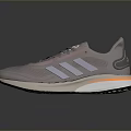 Gray Mesh Sports Shoes With Pink Accents Three Stripe Logo And White Orange Sole For Daily Use