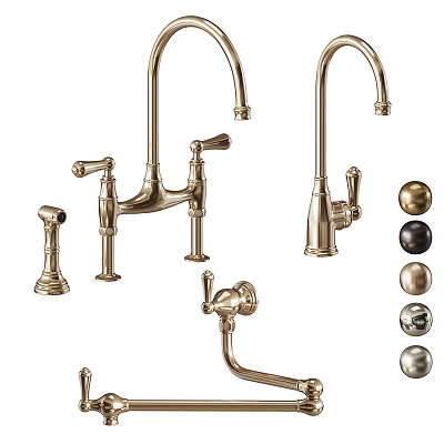 Elegant Brass Kitchen Faucets With Various Designs Handles And Finish Options 3d model