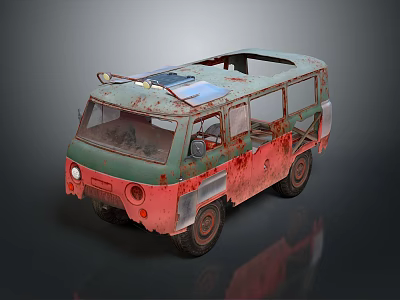 Rusty Old Red And Green Vehicle With Solar Panel On Roof 3d model