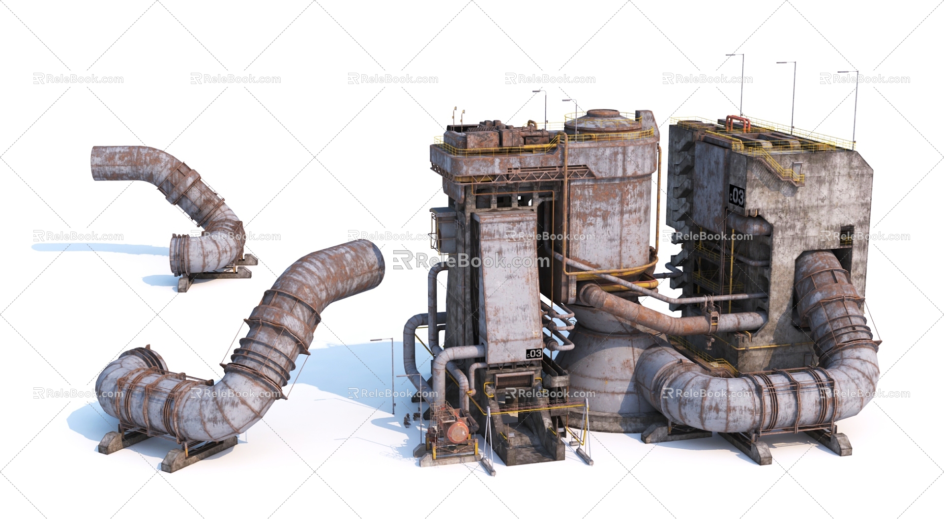 Modern Industrial Equipment Chemical Equipment Oil Refinery Equipment Cement Plant Equipment Steel Plant Equipment Chemical Large Machinery Equipment Pipeline 3d model