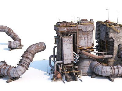 Heavy Duty Industrial Equipment With Rusted Metal Pipes And Large Industrial Structures 3d model