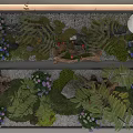Natural Lush Moss Landscape With Ferns Purple Flowers Stones And Driftwood