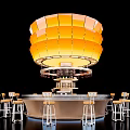 Stylish Modern Bar Counter With Large Yellow Pendant Light And Bar Stools