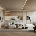 Modern Living Dining Room Interior With Wooden Ceiling Sofa Coffee Table And Decorative Art