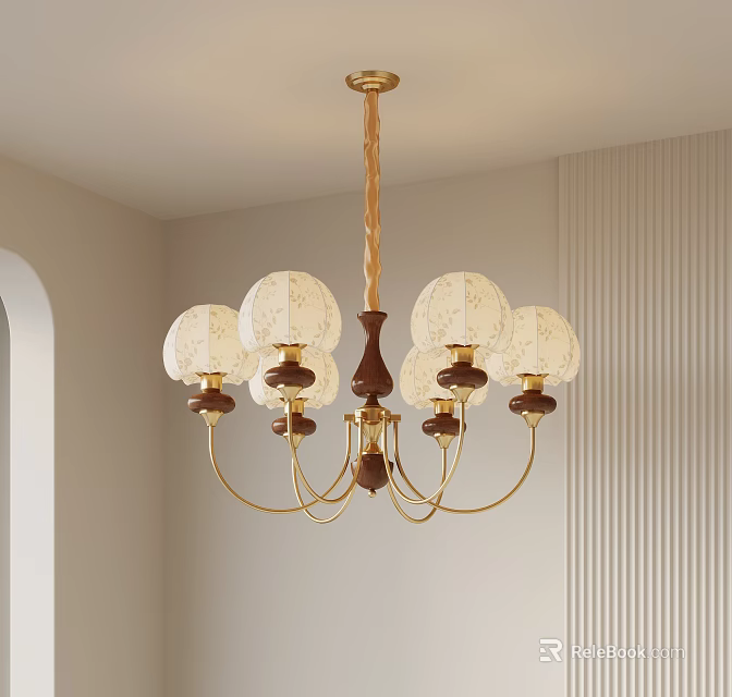 Modern Wooden Accent Gold Chandelier With Frosted Glass Globe Shades For Contemporary Interior Lighting 3d model 