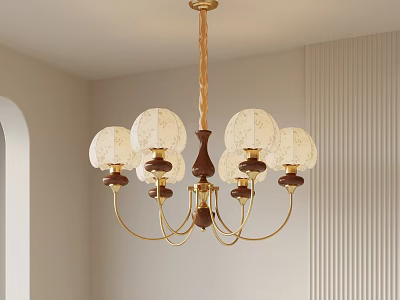 Modern Wooden Accent Gold Chandelier With Frosted Glass Globe Shades For Contemporary Interior Lighting 3d model