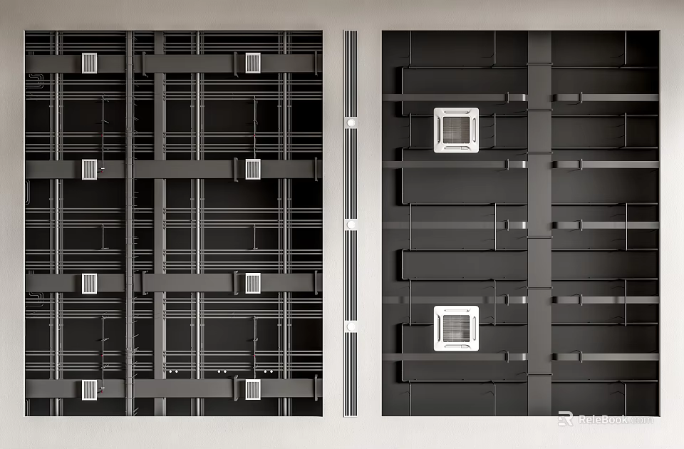 Modern Black Ceiling Design With Grid Pattern And Square Lights 3d model 
